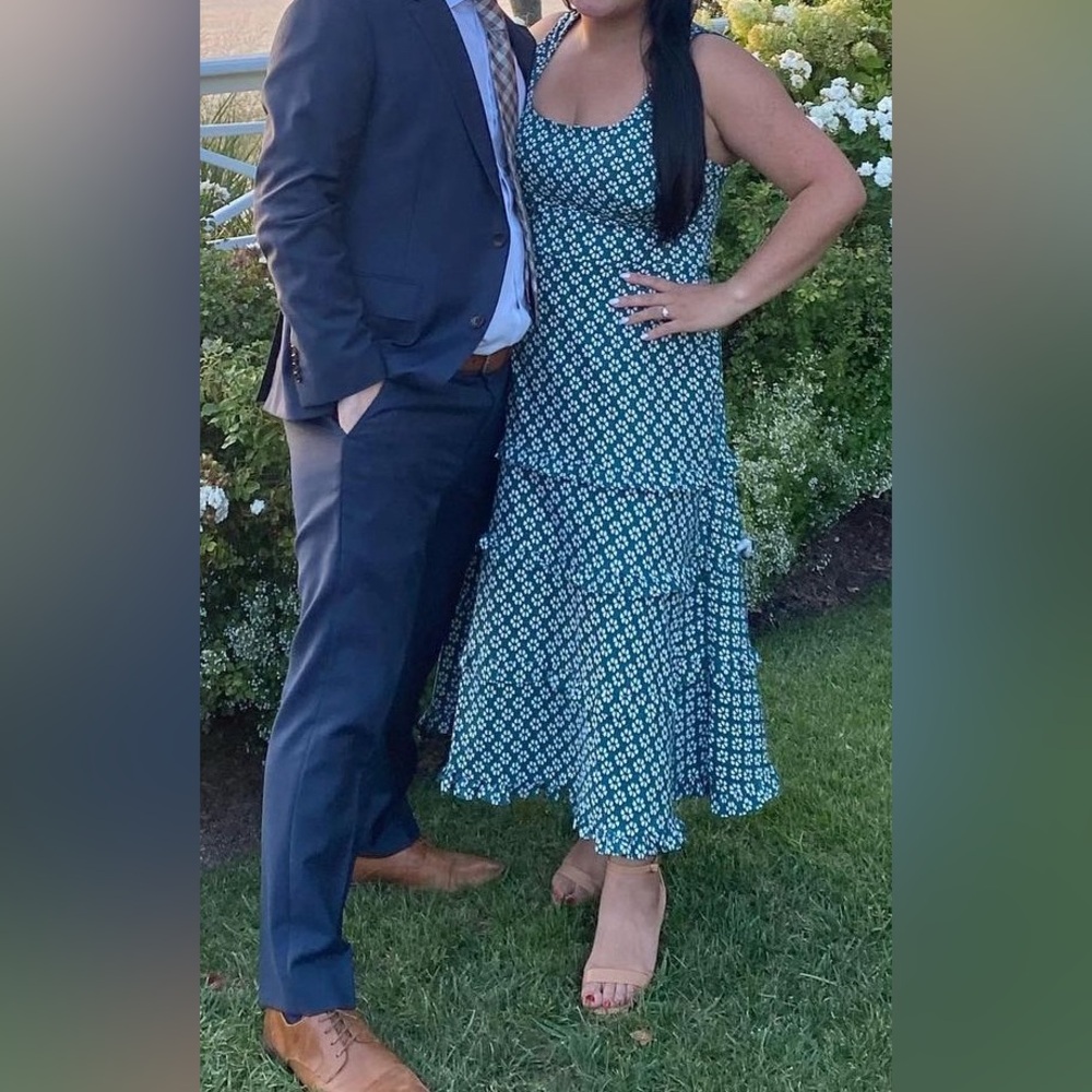 Anthropologie square neck green dress